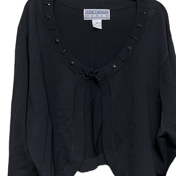 JESSICA HOWARD, Long Sleeves, Scoop Neck, One Button Cardigan, Black, Size 3X - Picture 4 of 8